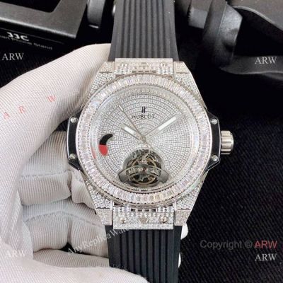 Luxury Copy Hublot Big Bang Tourbillon Iced Out Watch Black Rubber Band